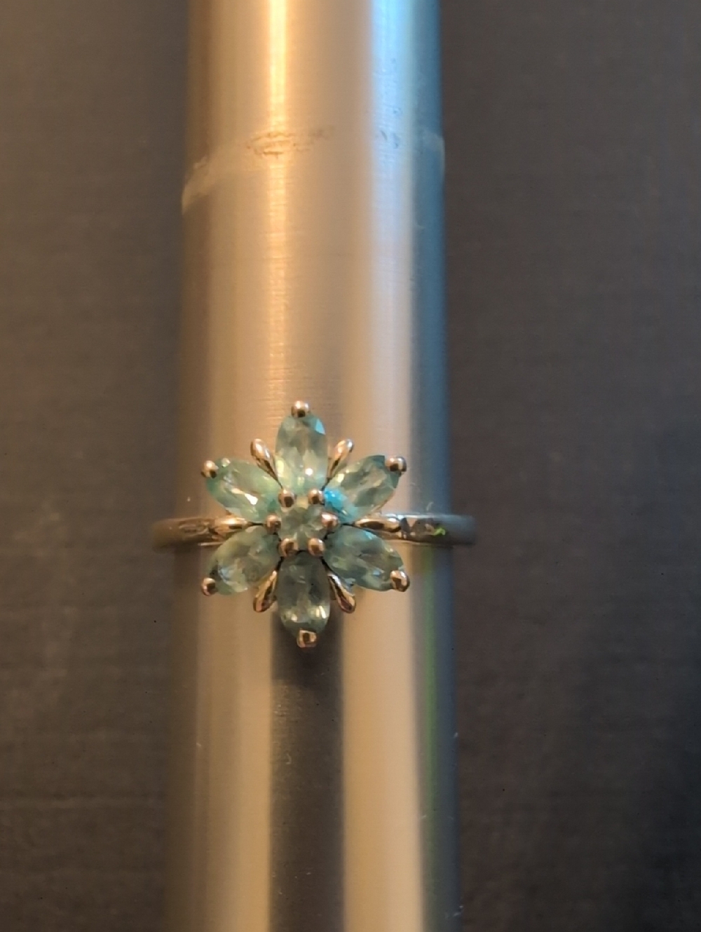 Sterling Silver Flower Cluster Ring with Light Blue Stones
